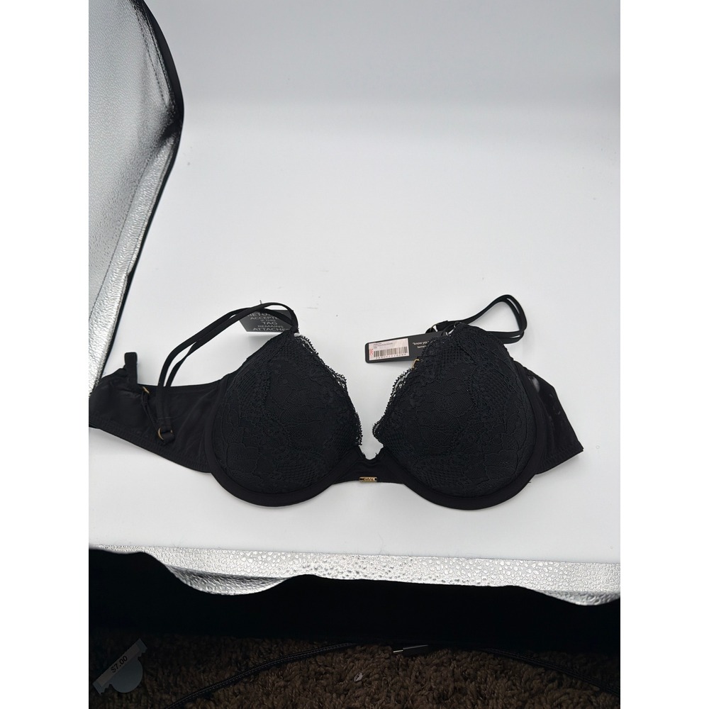 BeMe Lace Demi Dentelle Bra Black Underwire Floral Mesh BMRT004 34C NEW
